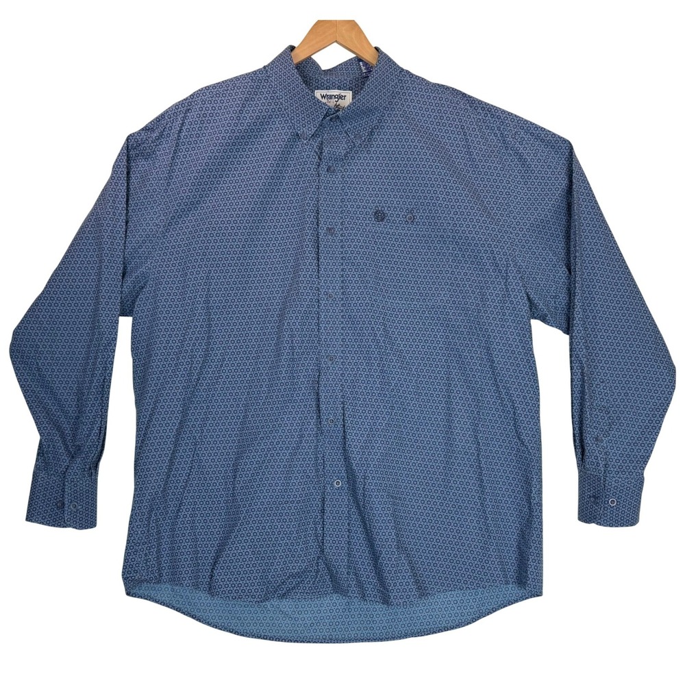 Wrangler George Strait Blue Geometric Button-Down Shirt Long Sleeves Western XXL